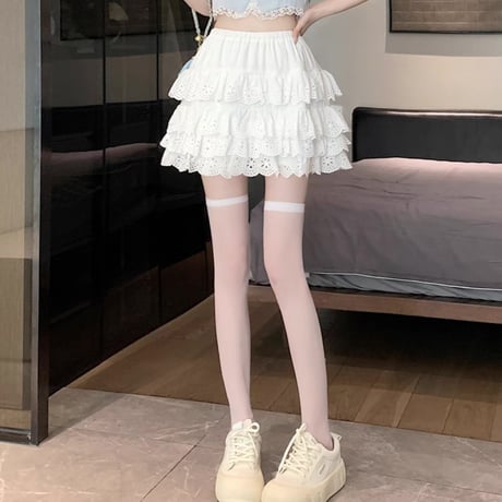 コットンレースフリルスカート