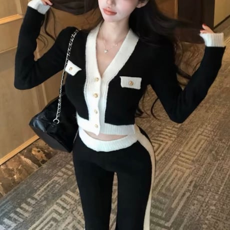 バイカラーVネックセットアップ