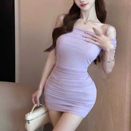 Off Shoulder Ruched Dress 3色
