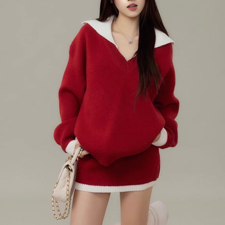 Layered Collar Knit Mini Set Up 3色