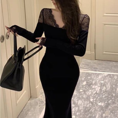 black lace long op