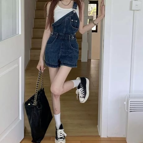 デニムサスペンダーショートパンツ