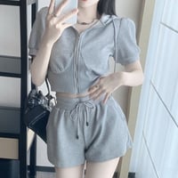 ラフグレー半袖パーカーセットアップ