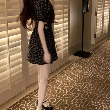 小花柄ウエストあきワンピ