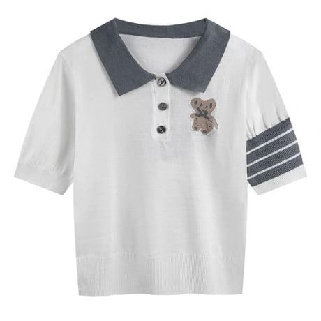 くまちゃんポロニットトップス 2色
