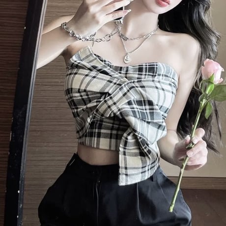 結城里華様ご着用♡check design tube tops