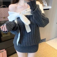 Off Shoulder Ribbon Knit Dress 2色