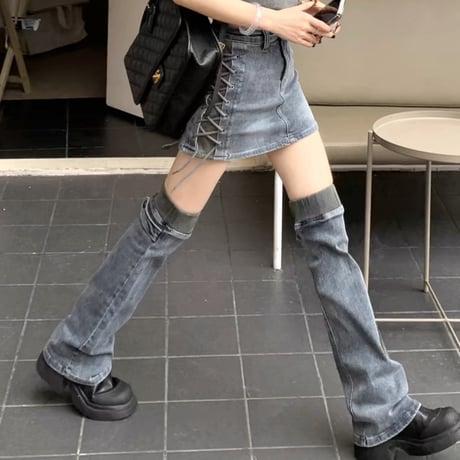 レッグウォーマー付きdenimスカート