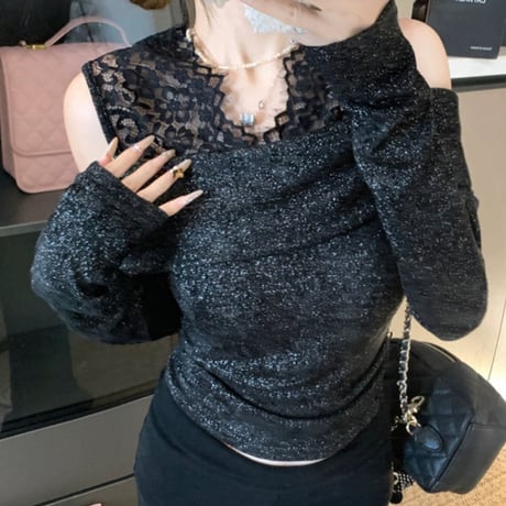 lace オフショニットトップス 2色