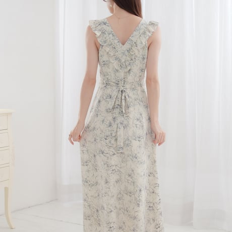 flower frill no sleeve dress