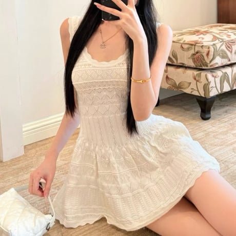 Scallop Lace Knit Onepiece 2色
