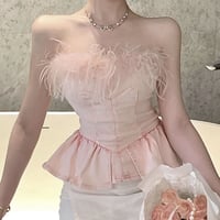 feather pink peplum tops