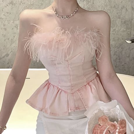 feather pink peplum tops
