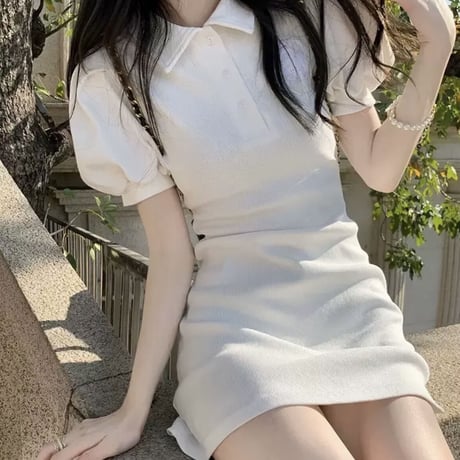パフ袖ポロワンピース2色