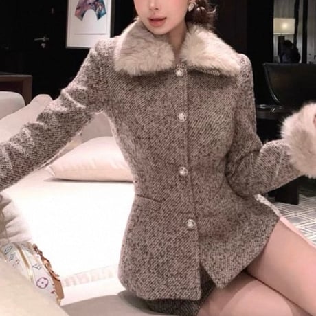 Fur Collar Tweed Short Set up