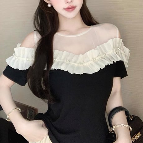 Frill Pearl Mesh Top