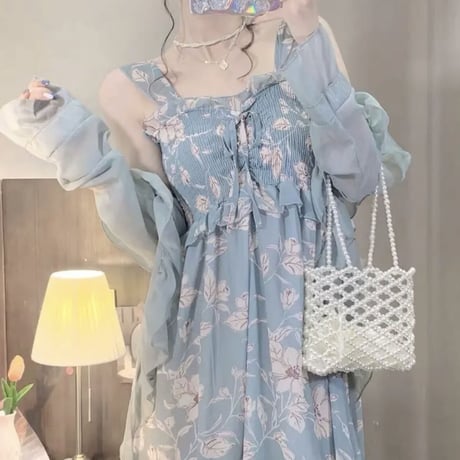カーディガン＋フラワーキャミワンピset