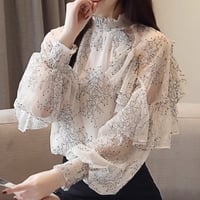 Flower lace sheer tops 3色