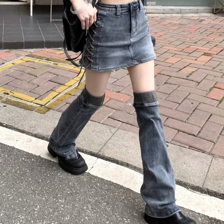 レッグウォーマー付きdenimスカート