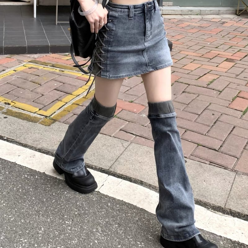 レッグウォーマー付きdenimスカート | ecrea レッグウォーマー付きdenimスカート | ecrea
