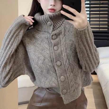 Button Cable Knit Cardigan 3色
