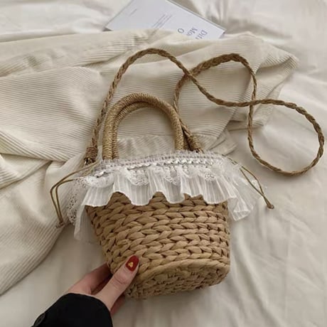 frill lace straw bag