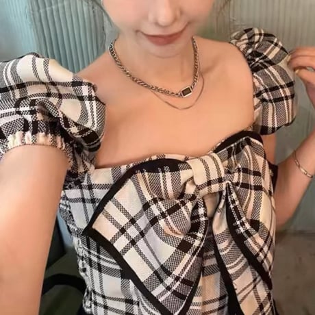 らむめろ様ご着用♡Check Big Ribbon Top