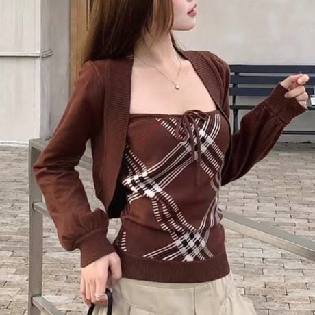 Check Tube Knit Set
