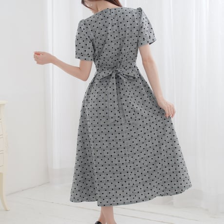 velour dot plaid gray long dress
