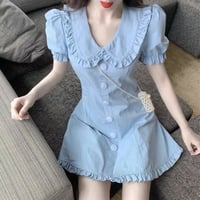 丸襟Blue半袖ワンピ