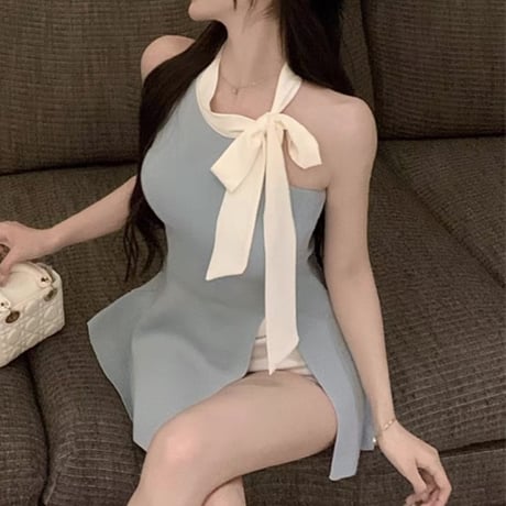 ribbon slit tops 2色