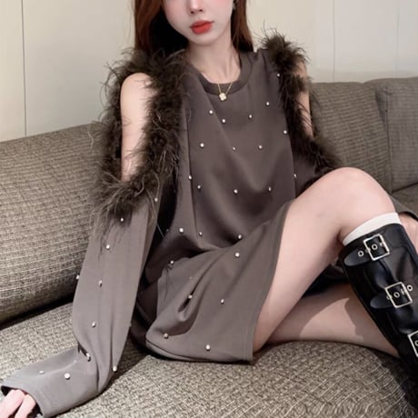 kira kira feather fur トップス 3色