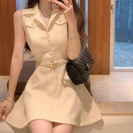 Belted Flare Sleeveless Dress