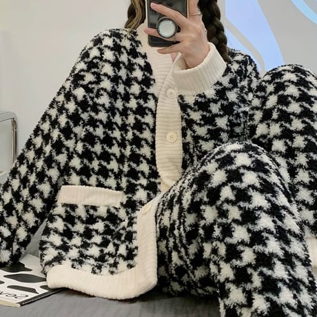 千鳥柄 モコモコルームウェア