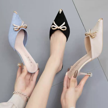 gold ribbon shoes 3色