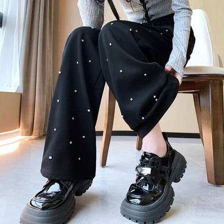 ストーン付きラフパンツ 2色
