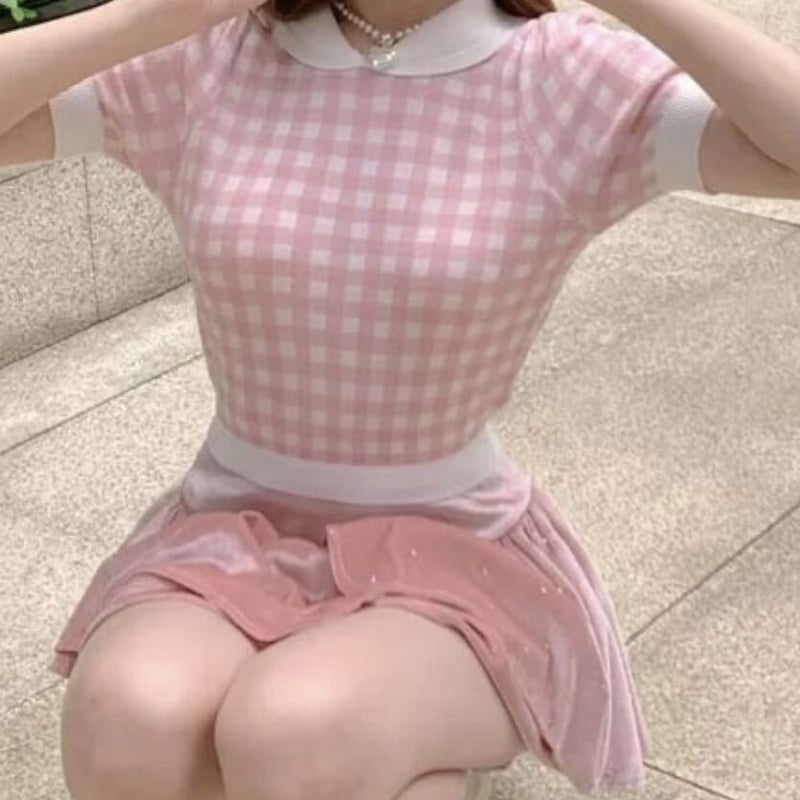 ピンク、XS【新品未開封】ダブルリボンギンガムトップス SJJ0271MC