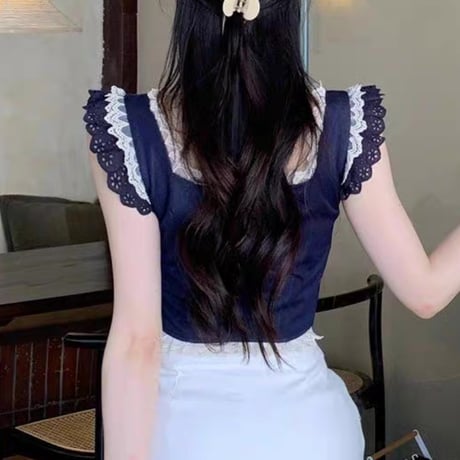 ゆなちゃん様ご着用♡ネイビーレーストップス