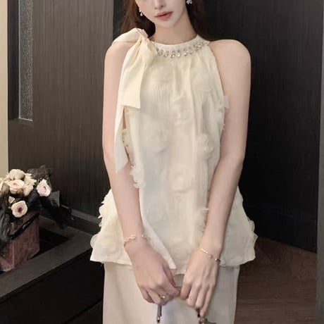Rosette Chiffon Halter Top