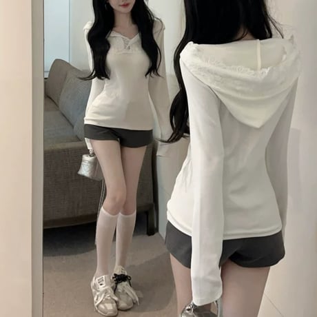lace フーディートップス 2色