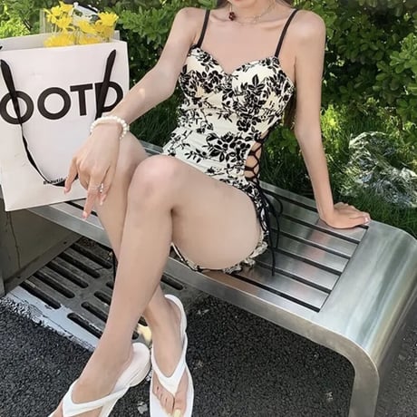 flower lace up swim wear