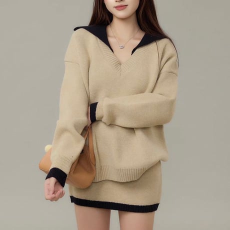 Layered Collar Knit Mini Set Up 3色