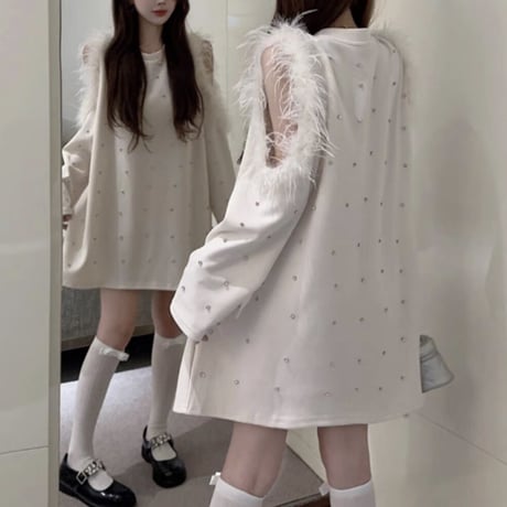 kira kira feather fur トップス 3色