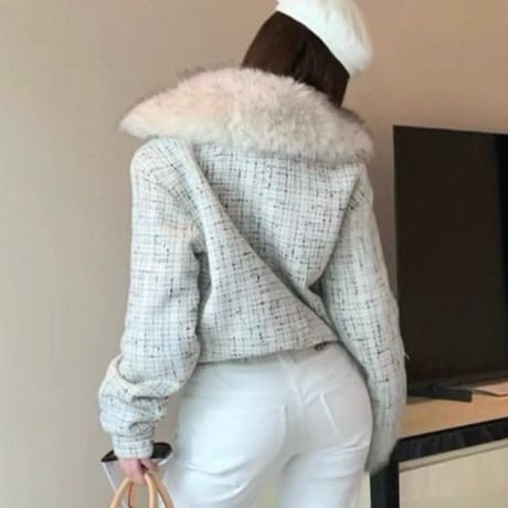 Tweed Fur Collar Short Jacket