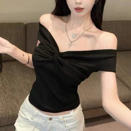 Twist Off Shoulder Knit Top