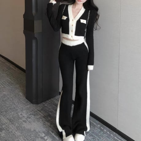 バイカラーVネックセットアップ