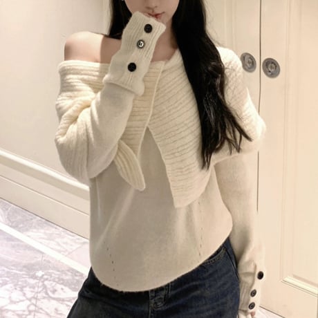 オフショルcollar長袖トップス