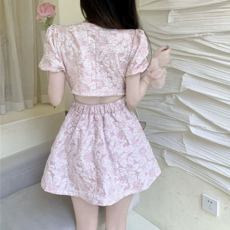 背中あきフローラル半袖ワンピ 3色