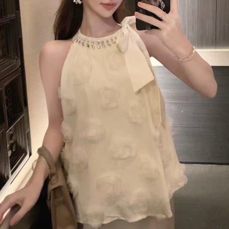 Rosette Chiffon Halter Top