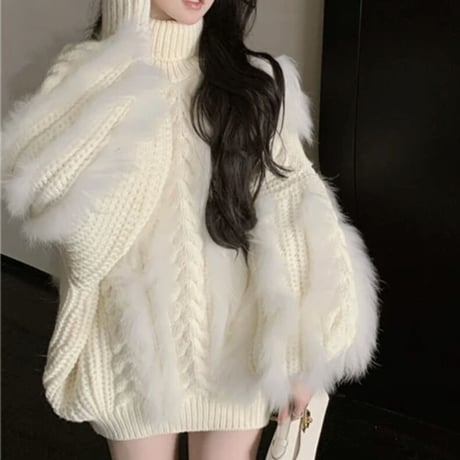 あやち様ご着用♡White fur ハイネックニット